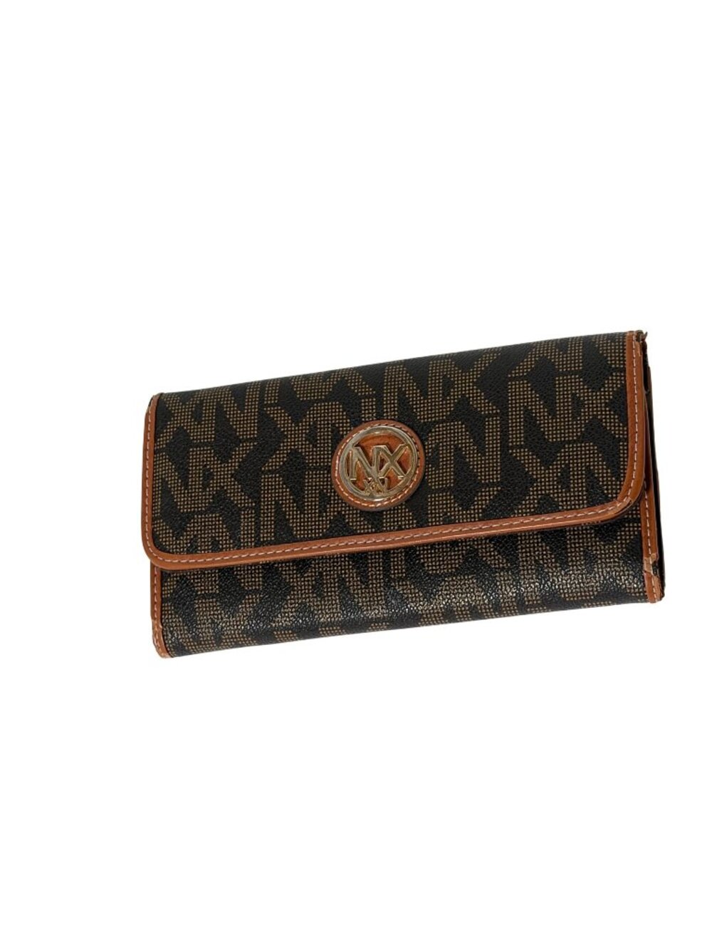 NX Wallet Tri Fold Brown Faux Leather Brown LOGO Spellout